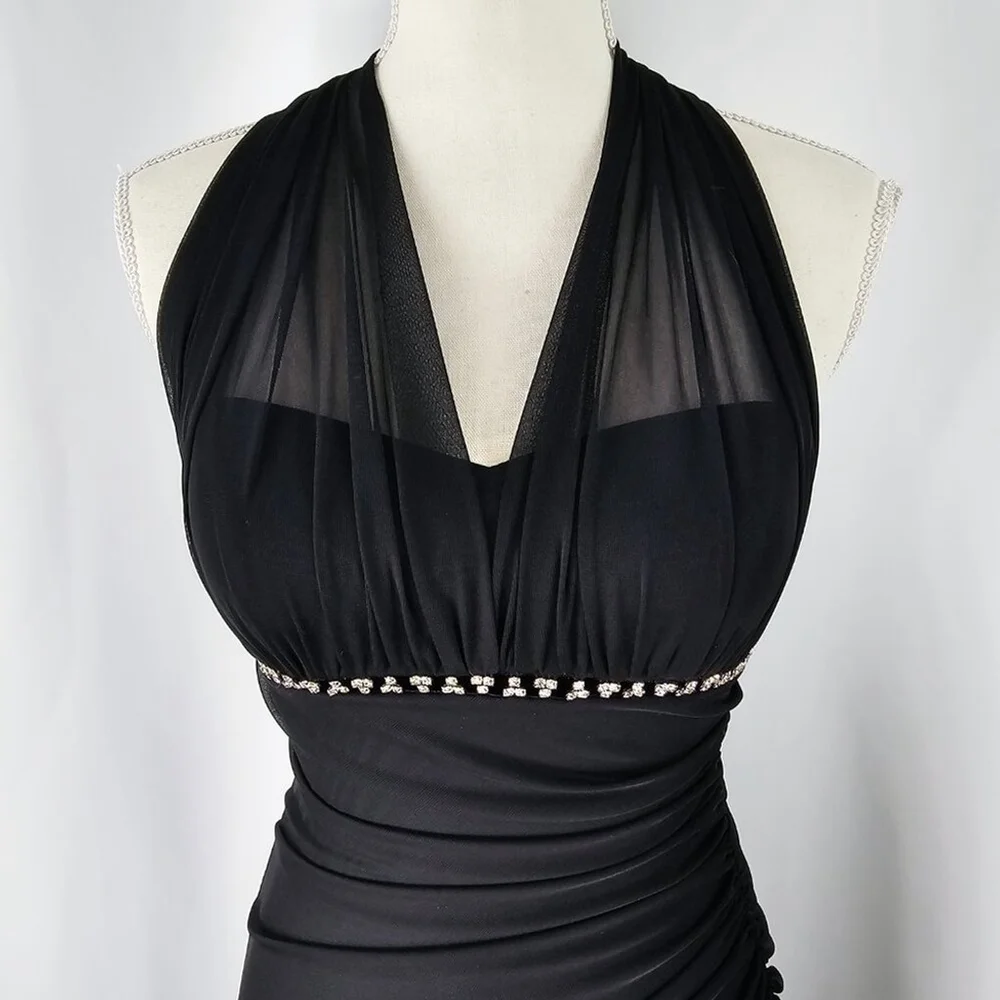 Betsy & Adam Women's Vintage Y2K Black Rhinestone Halter Bodycon Dress Size 4 - Picture 3 of 14